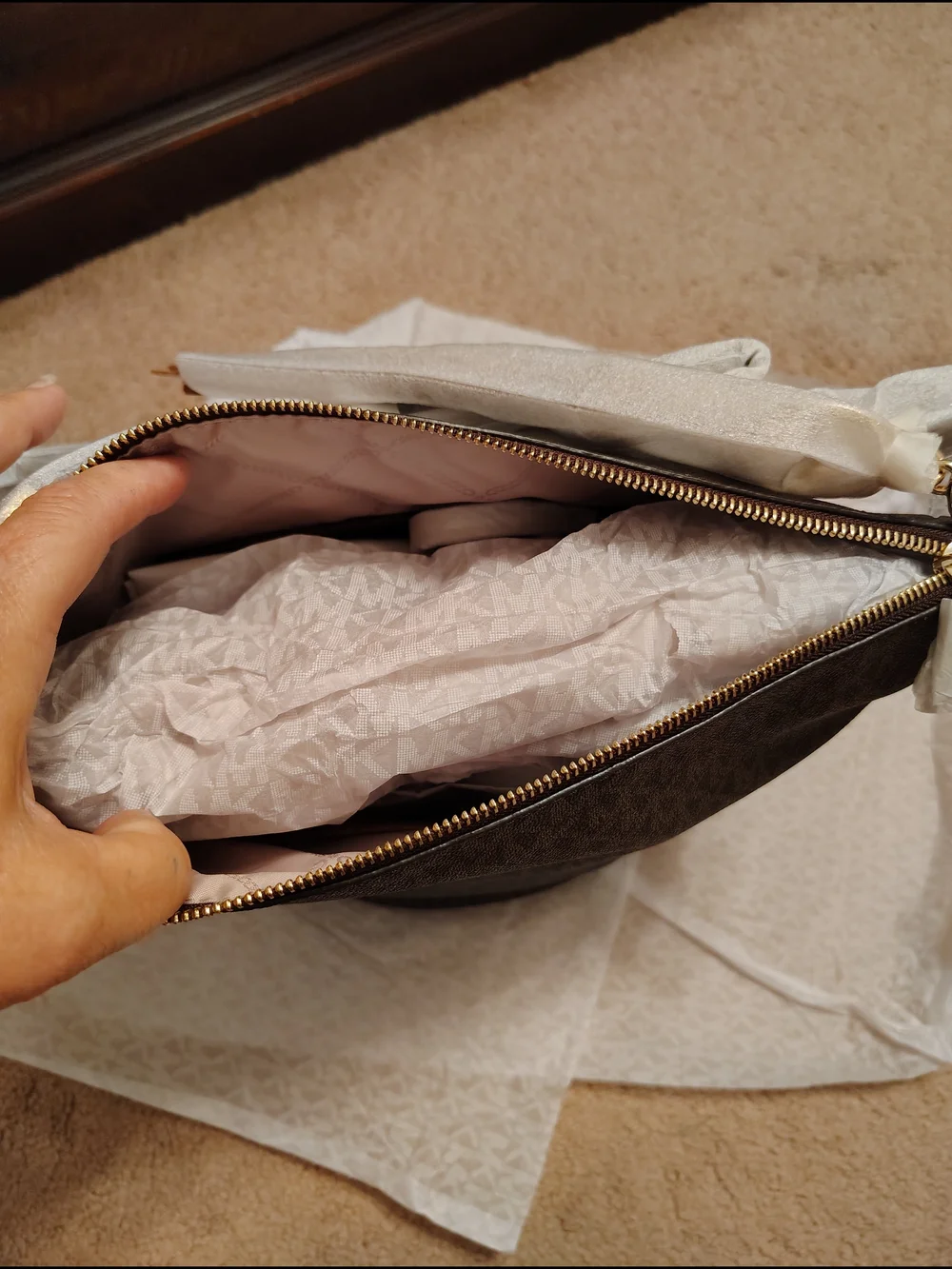 Michael Kors Brown Signature Bucket Bag with Gold Hardware